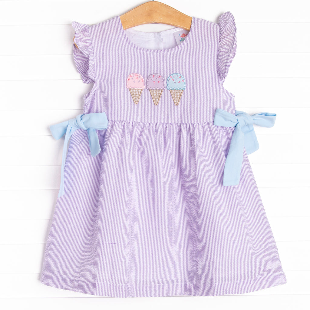 Girl's Summertime Sampler Applique Side Tie Dress in Purple size 10