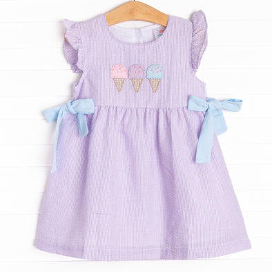 Girl's Summertime Sampler Applique Side Tie Dress in Purple Size 10 | Stitchy Fish Girl's Summertime Sampler Applique Side Tie Dress in Purple Size 10 | Stitchy Fish