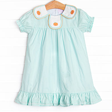 Jane Be Little Pumpkin Embroidered Dress, Green Stitchy Fish Jane Be Little Pumpkin Embroidered Dress, Green Stitchy Fish