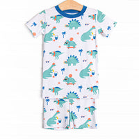 Summer Saurus Bamboo Pajama Short Set, Green
