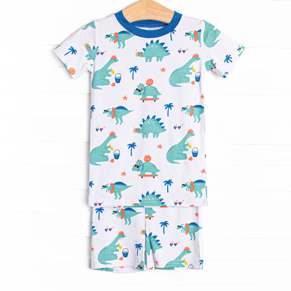 Summer Saurus Bamboo Pajama Short Set, Green
