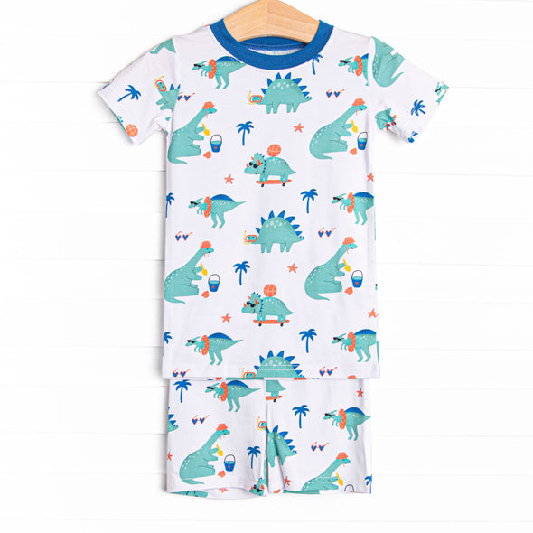Summer Saurus Bamboo Pajama Short Set, Green