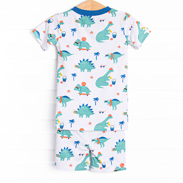 Summer Saurus Bamboo Pajama Short Set, Green