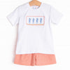 Seahorse Somersaults Smocked Short Set, Orange