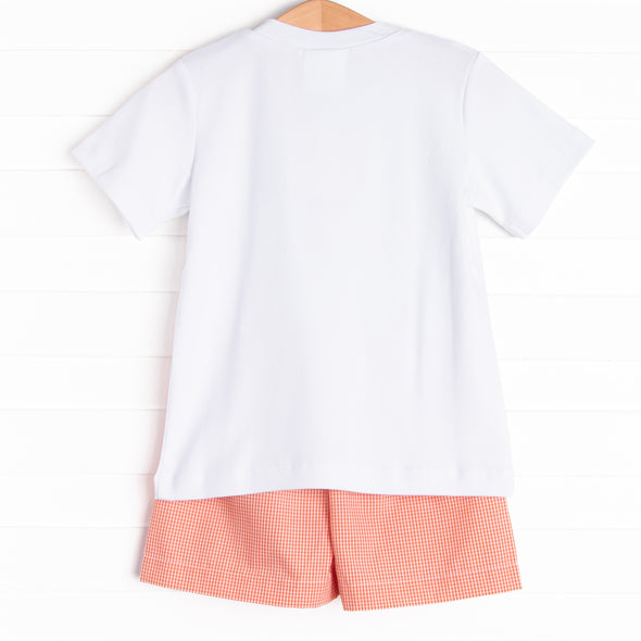 Seahorse Somersaults Smocked Short Set, Orange