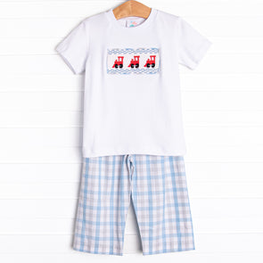 Railway Express Smocked Pant Set, Blue