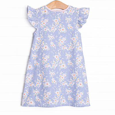 Periwinkle Petals Pocket Flutter Sleeve Dress, Purple