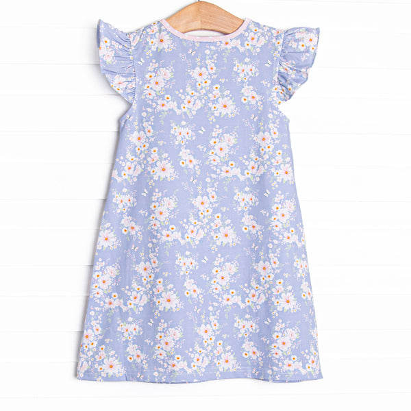 Periwinkle Petals Pocket Flutter Sleeve Dress, Purple