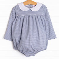  The bubble features a sweet Peter Pan collar, blue stripes, and the softest knit material. 