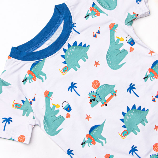 Summer Saurus Bamboo Pajama Short Set, Green