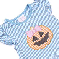 Jack-O'-Lantern Lady Applique Ruffle Short Set, Blue