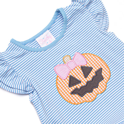 Jack-O'-Lantern Lady Applique Ruffle Short Set, Blue