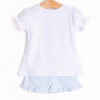 Basket of Blooms Applique Ruffle Short Set, Blue