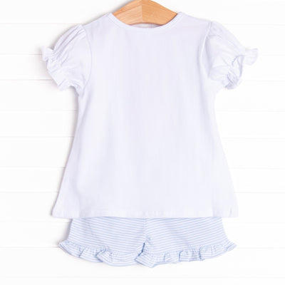 Basket of Blooms Applique Ruffle Short Set, Blue