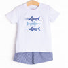 Trophy Fish Trio Applique Short Set, Blue