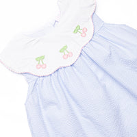 Tart Trio Embroidered Short Set, Blue Seersucker