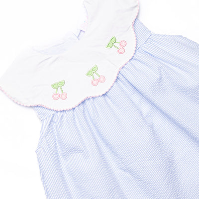 Tart Trio Embroidered Short Set, Blue Seersucker