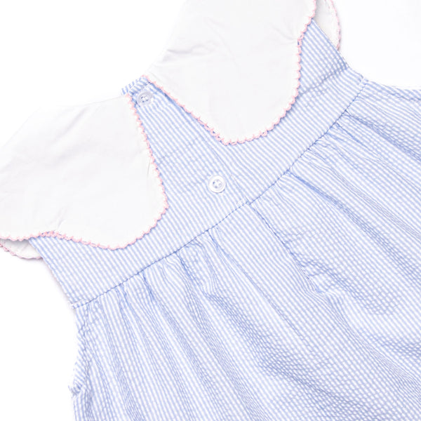Tart Trio Embroidered Short Set, Blue Seersucker