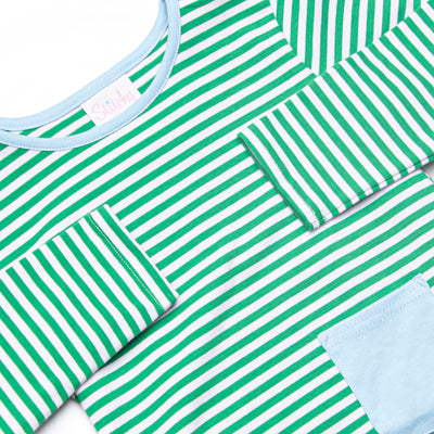 Noah Diaper Set, Blue and Kelly Green Stripe