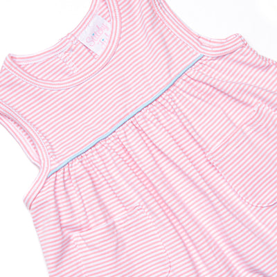 Elle Ruffle Dress, Blue and Pink Stripe
