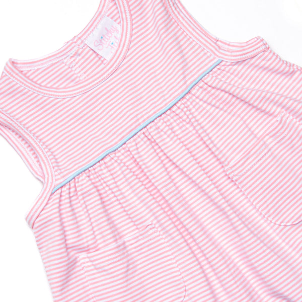 Elle Ruffle Dress, Blue and Pink Stripe