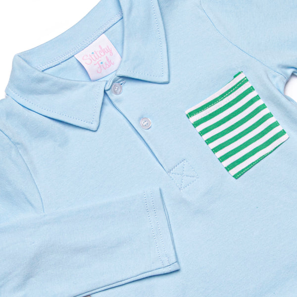 Levi Pant Set, Blue and Kelly Green Stripe