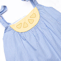 Lemon Grove Gingham Applique Ruffle Short Set, Blue