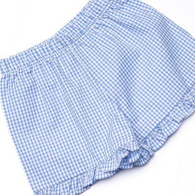 Lemon Grove Gingham Applique Ruffle Short Set, Blue