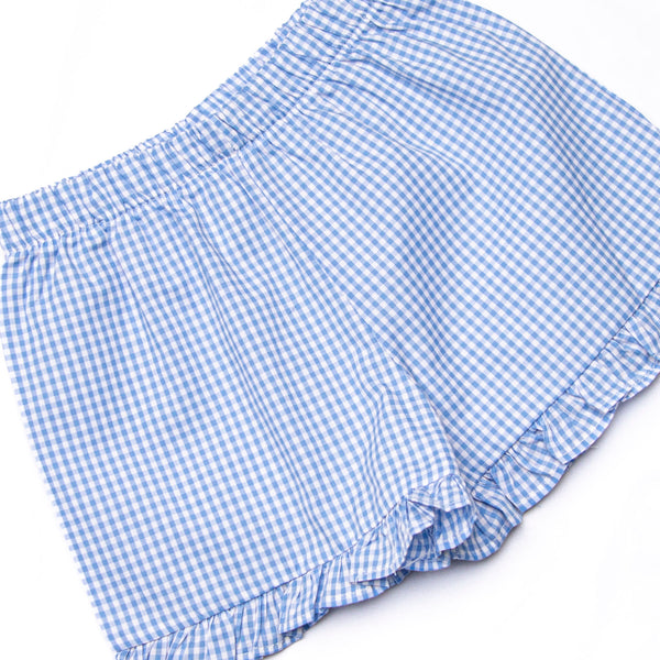 Lemon Grove Gingham Applique Ruffle Short Set, Blue
