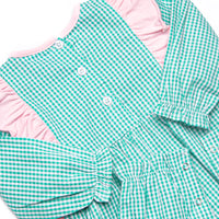 Greta Gingham Side Tie Romper, Green