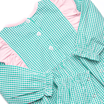 Greta Gingham Side Tie Romper, Green