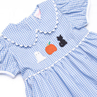 Fright Night French Knot Embroidered Dress, Blue