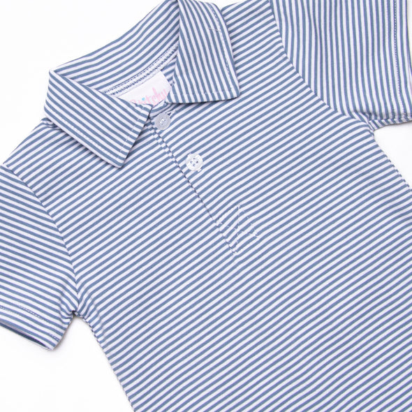 Levi Short Romper, Slate Blue Stripe