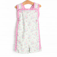 Growing Gingham Short Romper, Green