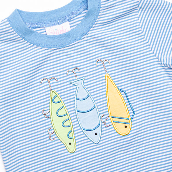 Lake Day Lures Applique Short Set, Blue
