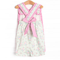 Growing Gingham Short Romper, Green