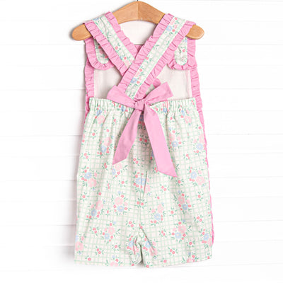 Growing Gingham Short Romper, Green