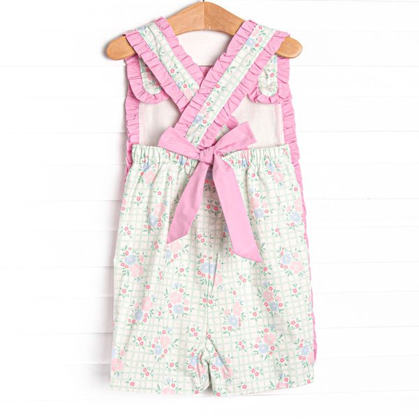 Growing Gingham Short Romper, Green