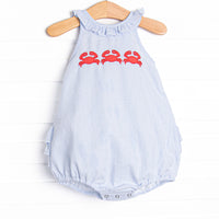 Sandy Shuffle Applique Ruffle Sunsuit, Blue