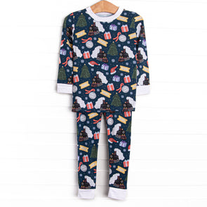 Christmas Express Bamboo Pajama Set, Navy