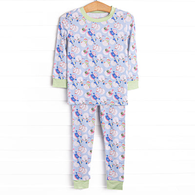 Frosty Friends Bamboo Pajama Set, Blue
