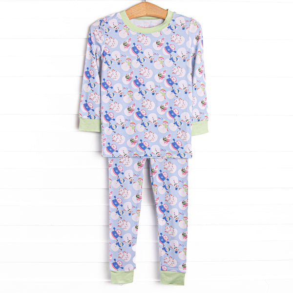 Frosty Friends Bamboo Pajama Set, Blue