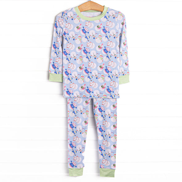 Frosty Friends Bamboo Pajama Set, Blue