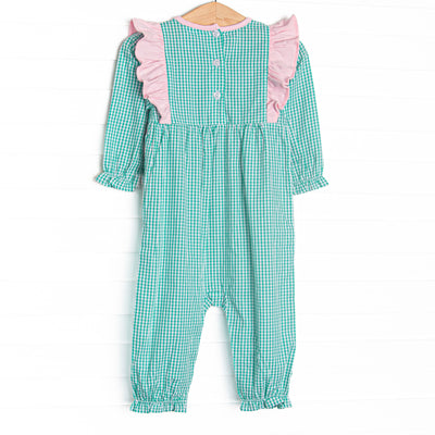 Greta Gingham Side Tie Romper, Green
