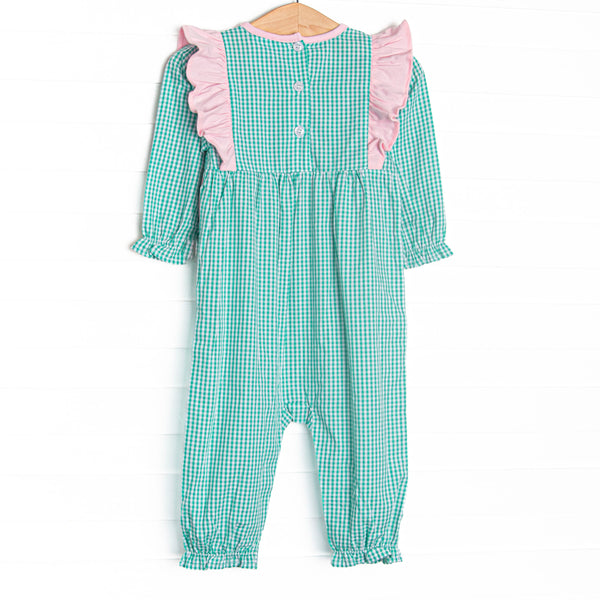 Greta Gingham Side Tie Romper, Green