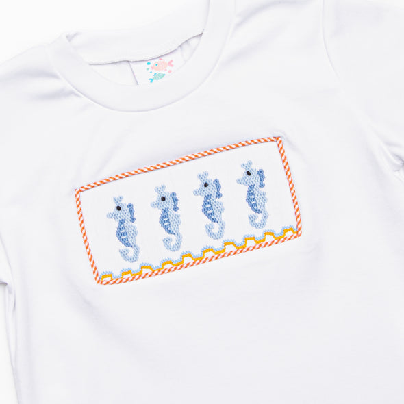 Seahorse Somersaults Smocked Short Set, Orange