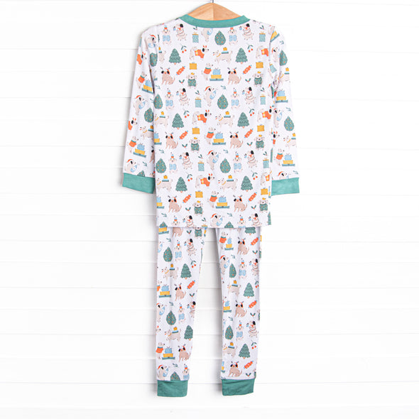 Happy Paw-lidays Bamboo Pajama Set, Green