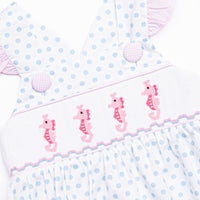 Seahorse Somersaults Smocked Dress, Blue