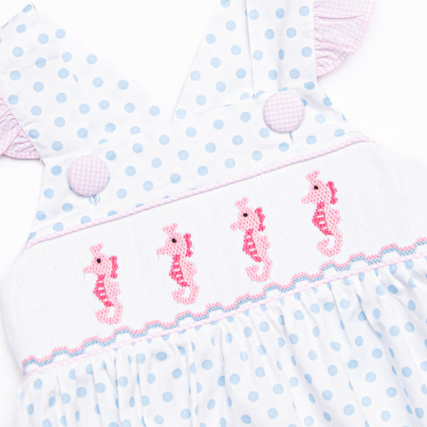 Seahorse Somersaults Smocked Dress, Blue
