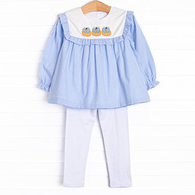 Happy Harvest Applique Legging Set, Blue Gingham